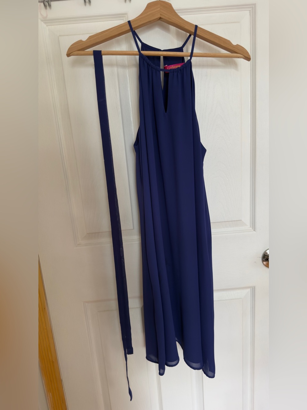 Catherines Navy Halter Mini Dress with Waist Sash size XS